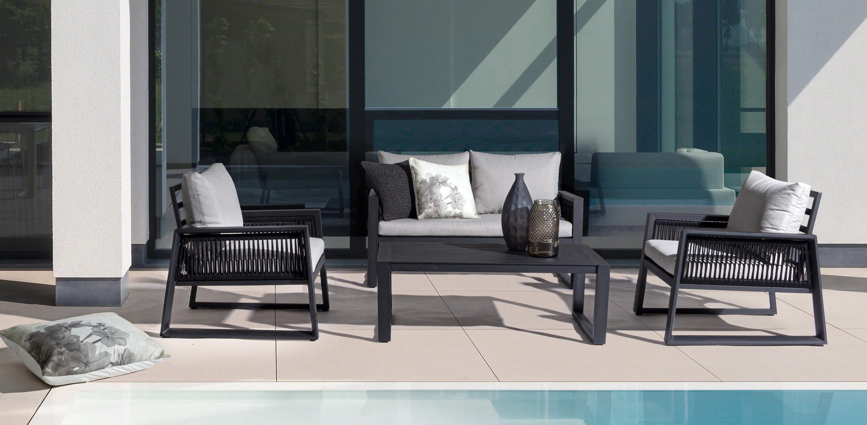 Lounge 4er Set mit Kissen Captiva Anthrazit